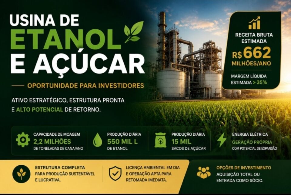 USINA DE ETANOL E AÇÚCAR – OPORTUNIDADE DE INVESTIMENTO