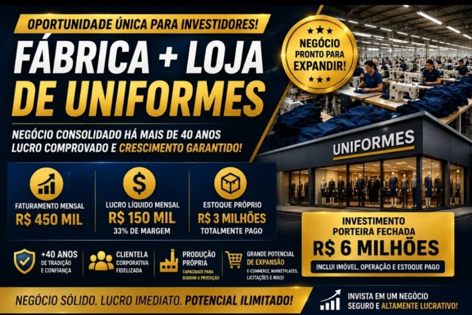 FÁBRICA  LOJA DE UNIFORMES À VENDA REGIÃO METROPOLITANA DE CAMPINAS