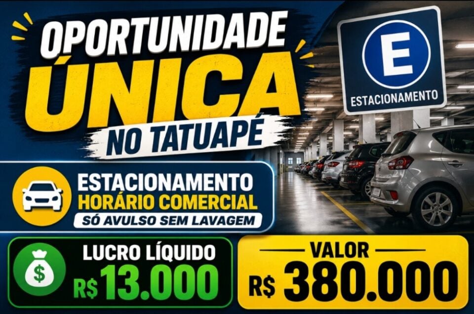 OPORTUNIDADE – ESTACIONAMENTO HORÁRIO  COMERCIALNO TATUAPÉ