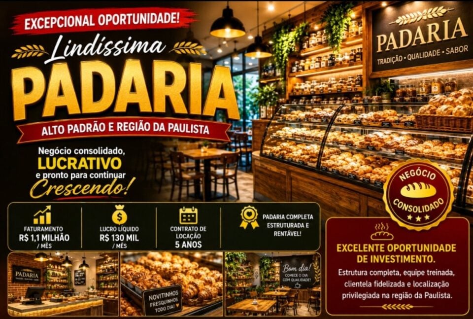 PADARIA E CONFEITARIA TRADICIONAL EXCELENTE OPORTUNIDADE DE INVESTIMENTO