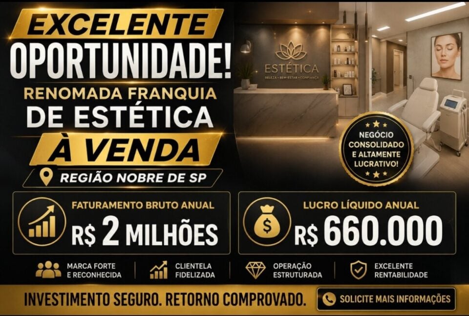 FRANQUIA CONSOLIDADA DE ESTÉTICA E BELEZA À VENDA