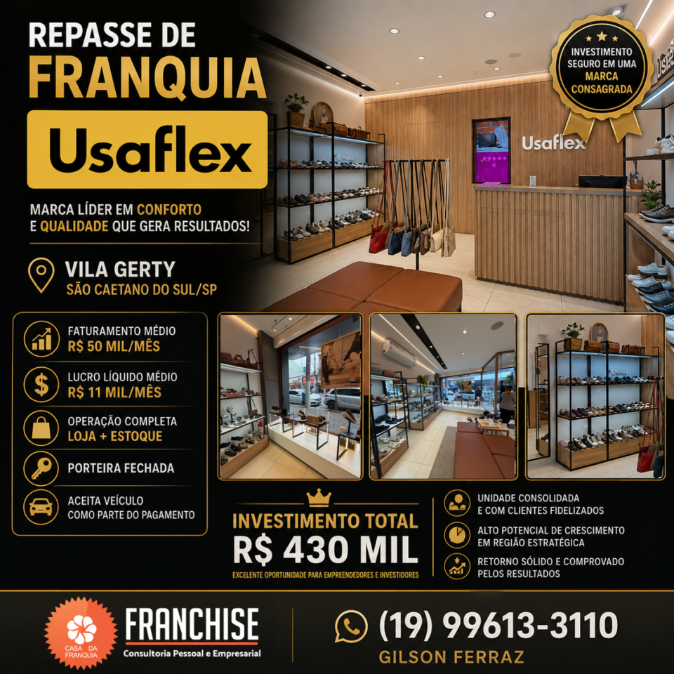 👠 REPASSE DE FRANQUIA USAFLEX – SÃO CAETANO DO SUL/SP