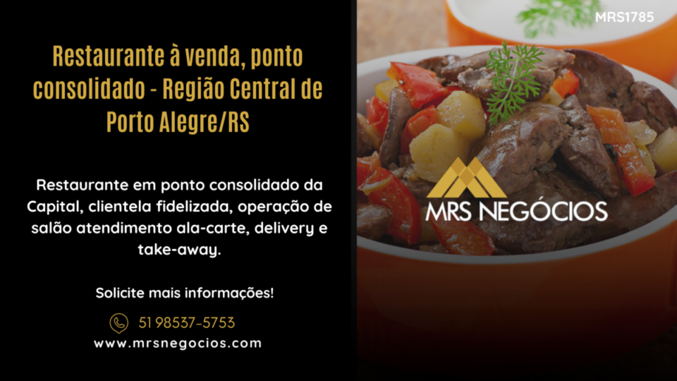 Restaurante à venda, ponto consolidado – Região Central de Porto Alegre/RS
