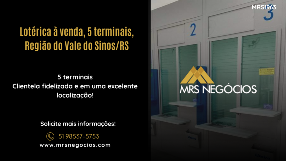 Lotérica à venda, 5 terminais, Região do Vale do Sinos/RS