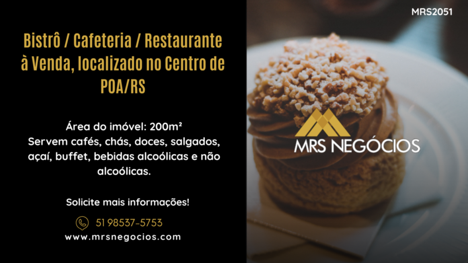 Bistrô / Cafeteria / Restaurante à Venda, localizado no Centro de POA/RS