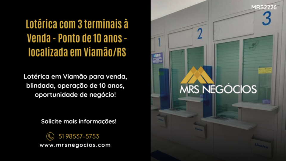 Lotérica com 3 terminais à Venda – Ponto de 10 anos – localizada em Viamão/