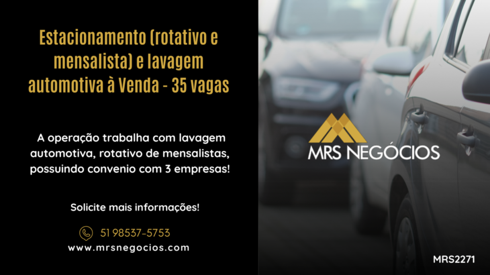 Estacionamento rotativo e mensalista e lavagem automotiva à Venda – 35 va