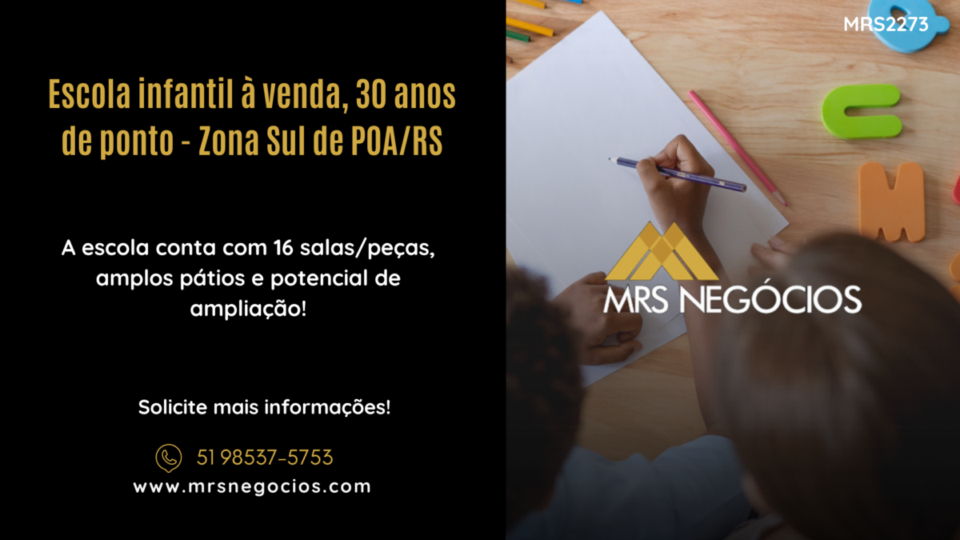 Escola infantil à venda, 30 anos de ponto – Zona Sul de POA/RS