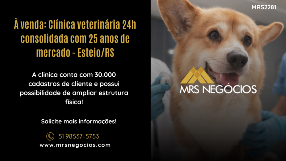 À venda Clínica veterinária 24h consolidada com 25 anos de mercado – Estei