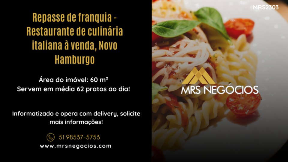 Repasse de franquia – Restaurante de culinária italiana à venda, Novo Hambu