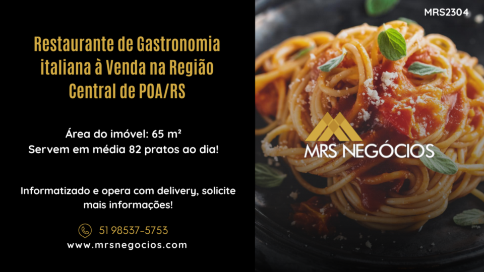 Restaurante de Gastronomia italiana à Venda na Região Central de POA/RS