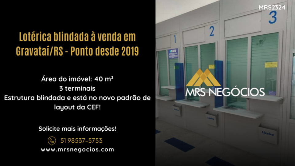 Lotérica blindada à venda em Gravataí/RS – Ponto desde 2019