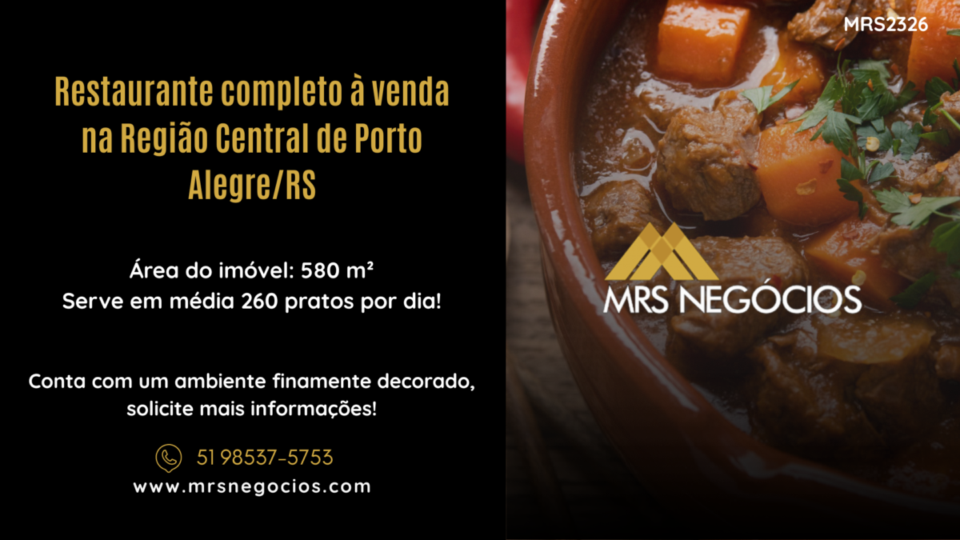 Restaurante completo à venda na Região Central de Porto Alegre/RS