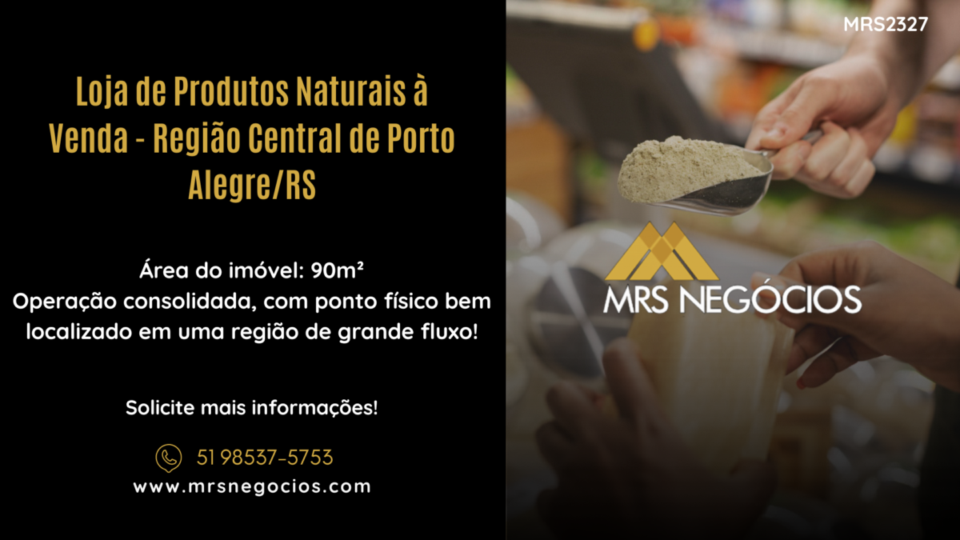 Loja de Produtos Naturais à Venda, 90m² – Região Central de Porto Alegre/RS