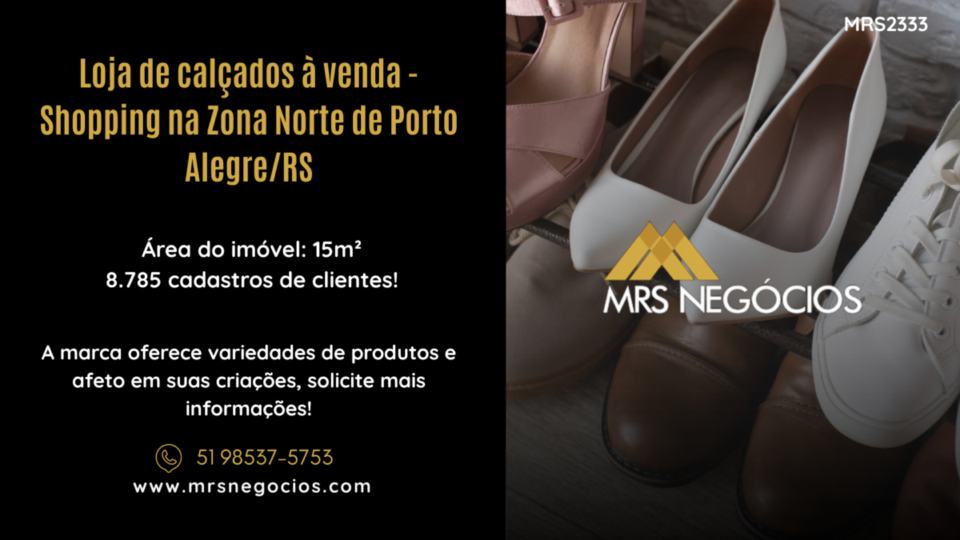 Loja de calçados à venda – Shopping na Zona Norte de Porto Alegre/RS