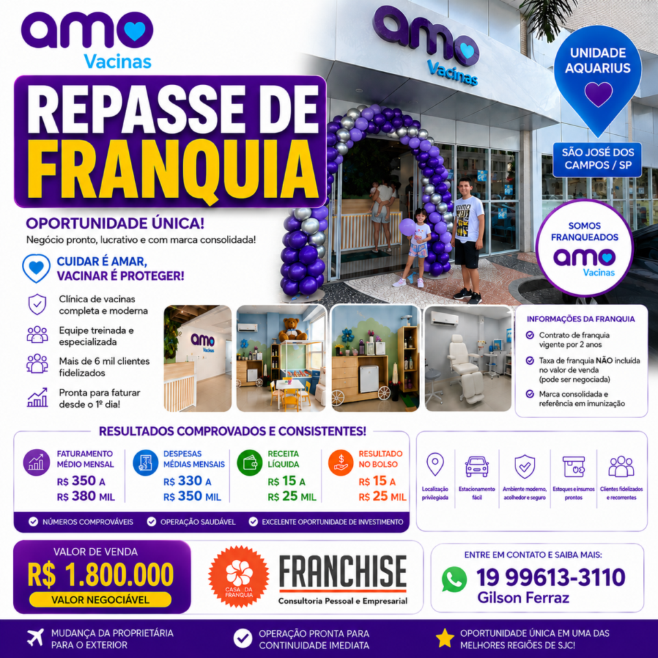 REPASSE DE CLÍNICA DE VACINAÇÃO EM SÃO JOSÉ DOS CAMPOS/SP