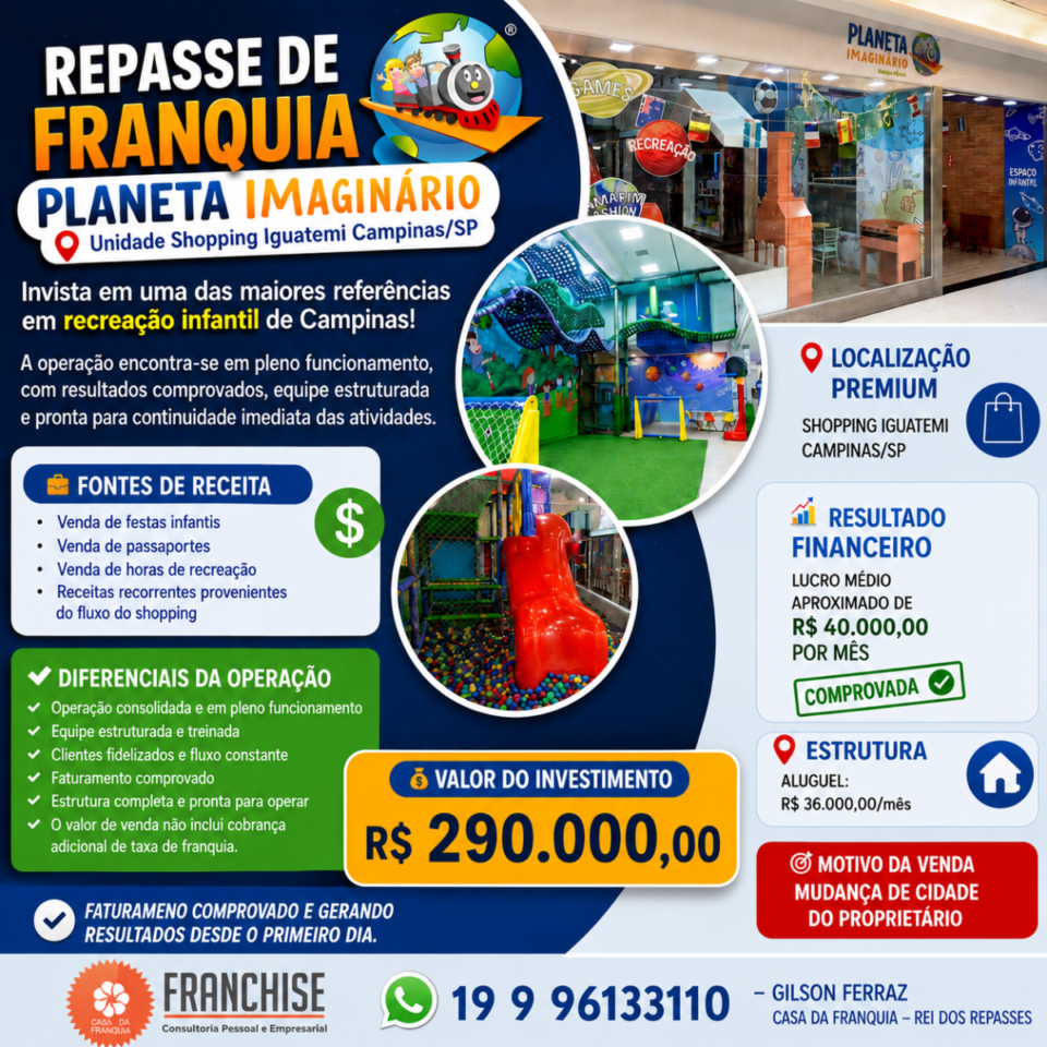 🎉 REPASSE DE FRANQUIA – PLANETA IMAGINÁRIO