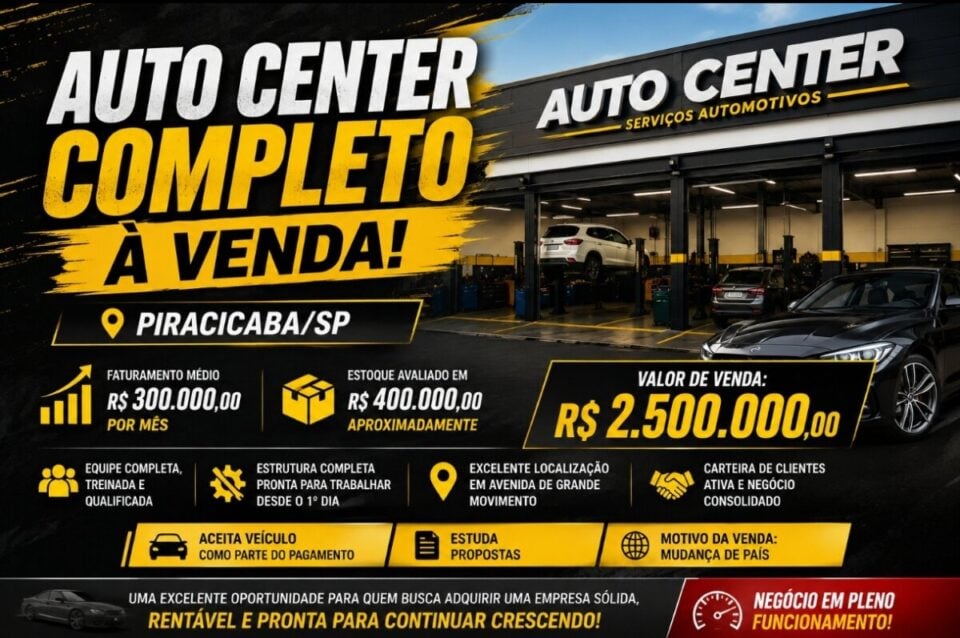 AUTO CENTER COMPLETO À VENDA – PIRACICABA/SP