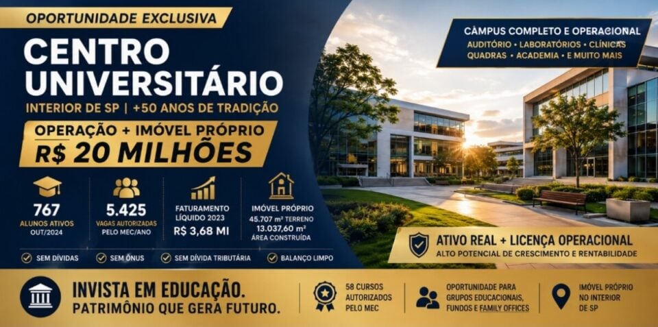 CENTRO UNIVERSITÁRIO À VENDA – INTERIOR DE SÃO PAULO