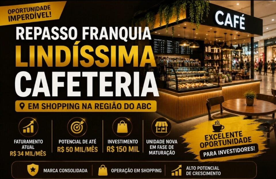 CAFETERIA FRANQUEADA À VENDA – SHOPPING NA REGIÃO DO ABC