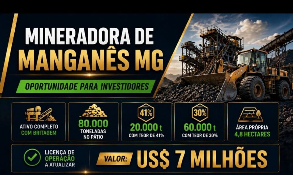 OPORTUNIDADE MINERADORA DE MANGANÊS À VENDA EM MINAS GERAIS