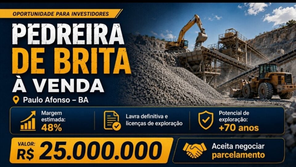 ÓTIMA OPORTUNIDADE PEDREIRA DE BRITA À VENDA – PAULO AFONSO – BA