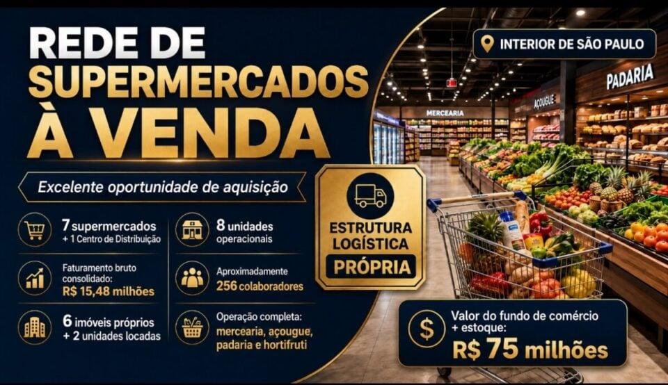 OPORTUNIDADE ÚNICA REDE DE SUPERMERCADOS À VENDA INTERIOR DE – SP