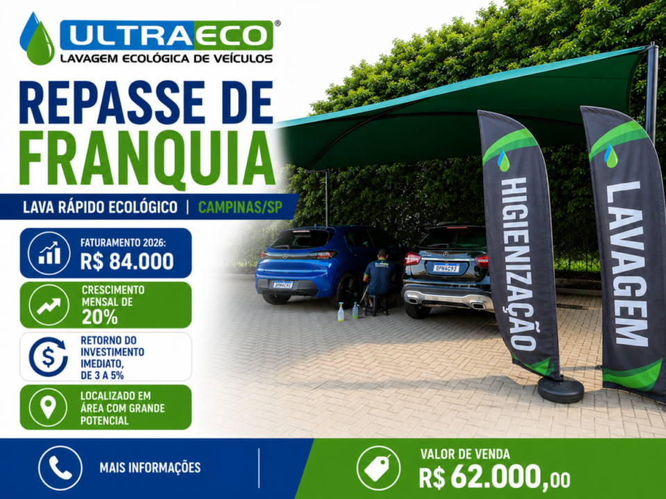 🚨 REPASSE DE FRANQUIA – LAVA RÁPIDO E ESTÉTICA AUTOMOT – Campinas/SP 🚨