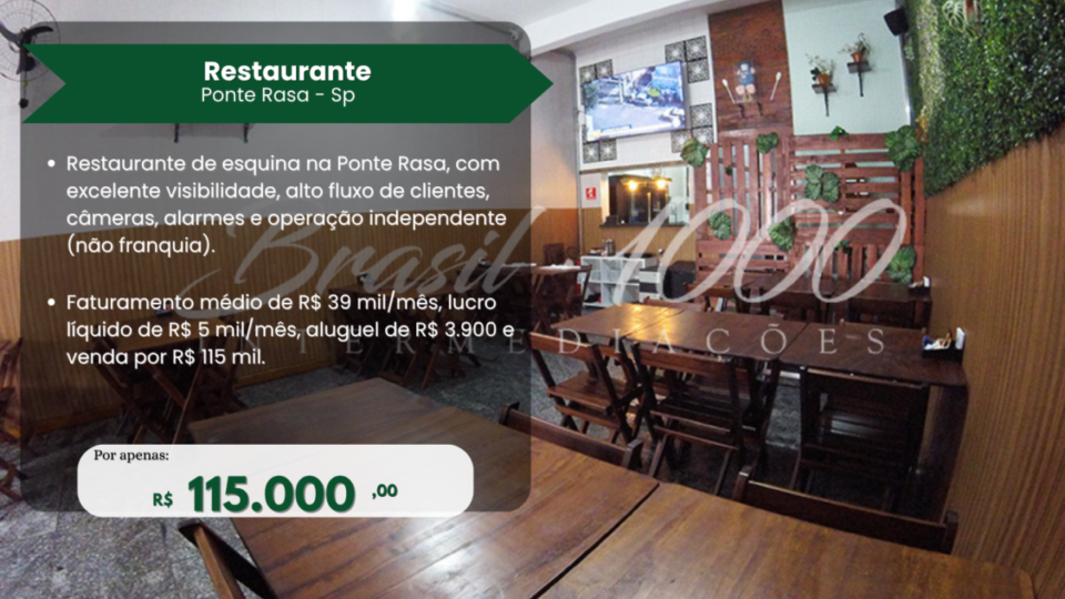 Restaurante localizado na Ponte Rasa – São Paulo – SP