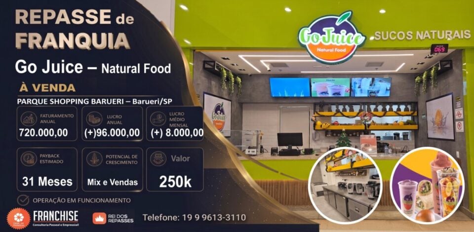 REPASSE DE FRANQUIA GO JUICE BARUERI — PARQUE SHOPPING BARUERI