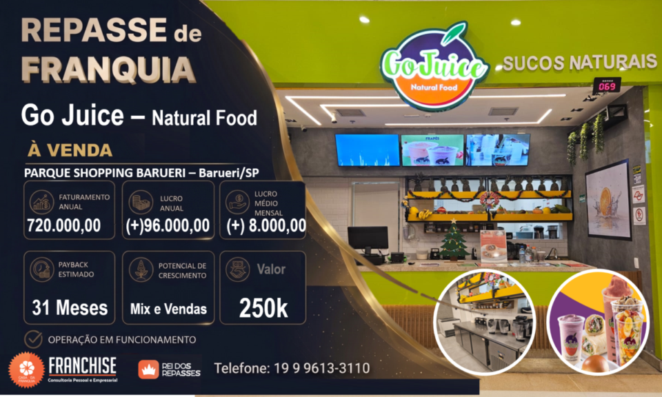 REPASSE DE FRANQUIA GO JUICE BARUERI — PARQUE SHOPPING BARUERI