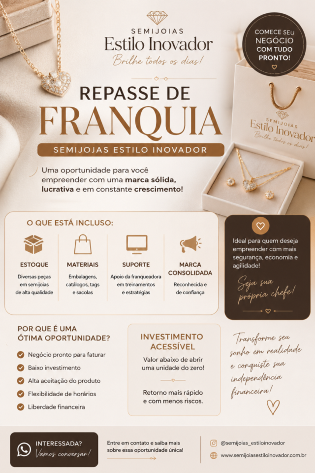 Repasse de franquia Semijoias Estilo Inovador – oportunidade