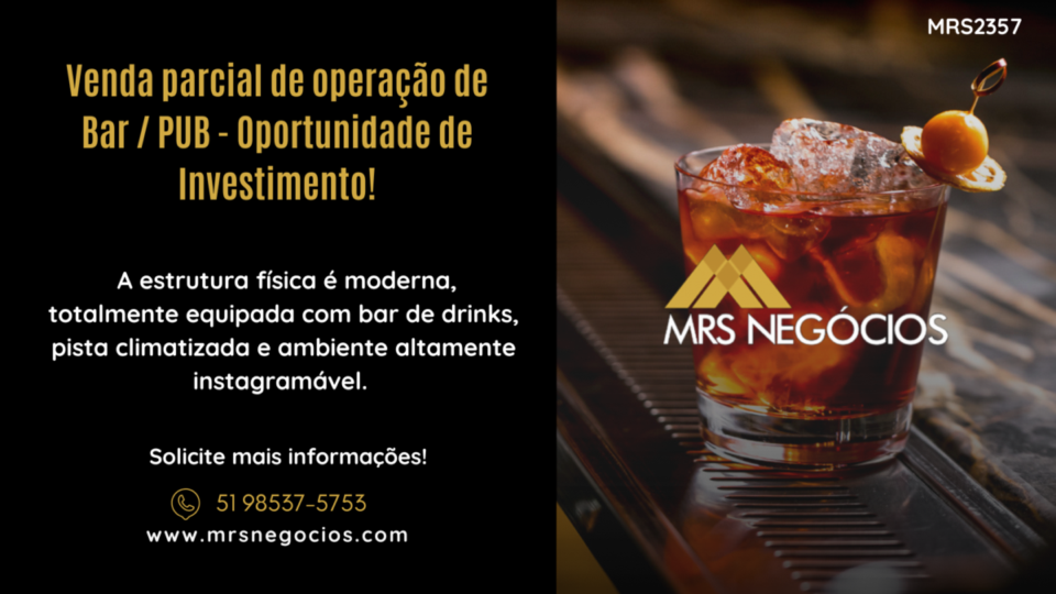 Venda parcial de operação de Bar / PUB – Oportunidade de Investimento