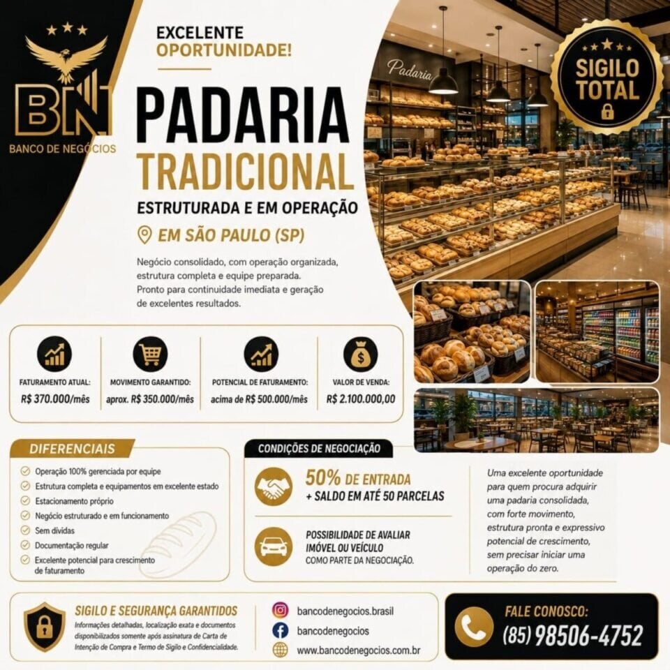 Excelente Padaria Tradicional EM SÃO PAULO CAPITAL – SP01