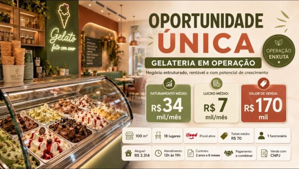 GELATERIA A VENDA REGIÃO NOBRE DE SÃO PAULO