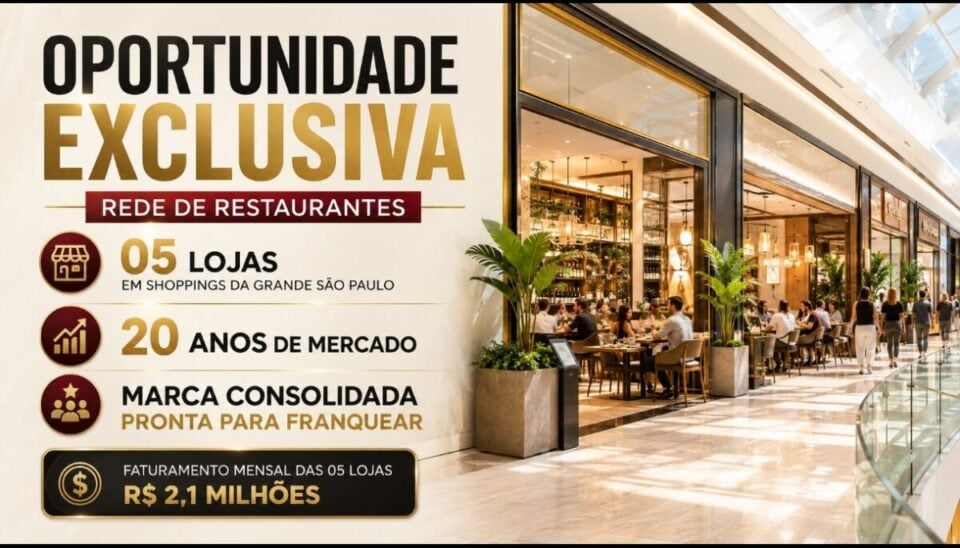 REDE DE RESTAURANTE CONSOLIDADA À VENDA – MAIS DE 20 ANOS DE MERCADO