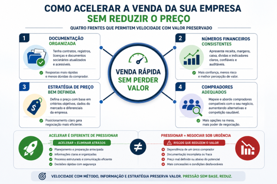 Infográfico mostra quatro fatores para acelerar a venda de uma empresa sem perder valor