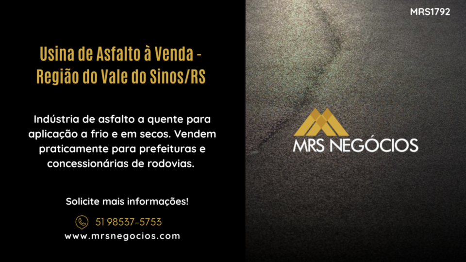 Usina de Asfalto à Venda – Região do Vale do Sinos/RS