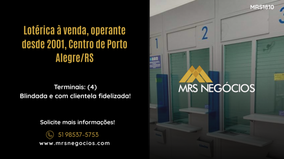 Lotérica à venda, operante desde 2001, Centro de Porto Alegre/RS
