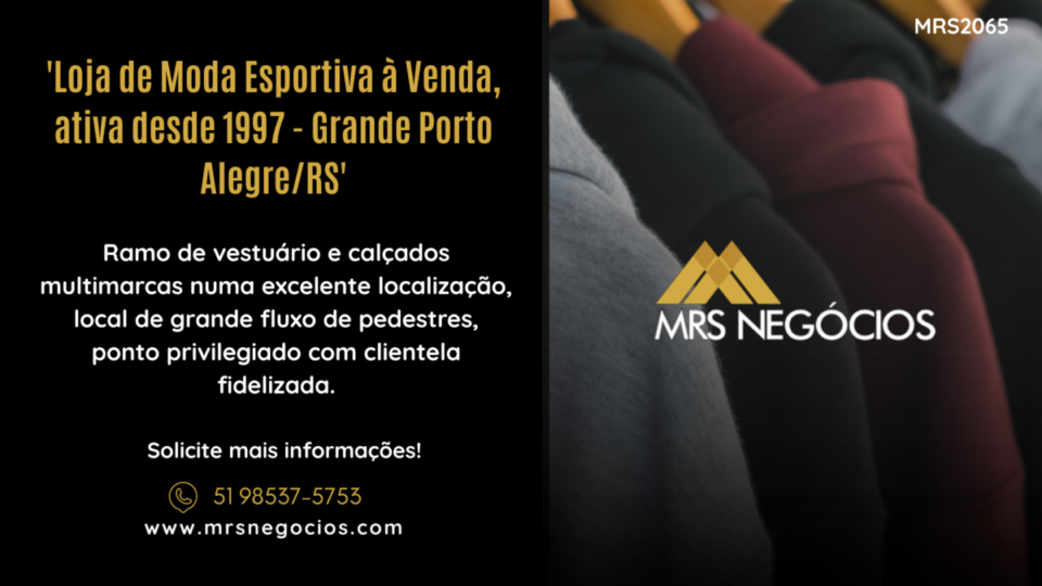 Loja de Moda Esportiva à Venda, ativa desde 1997 – Grande Porto Alegre/RS
