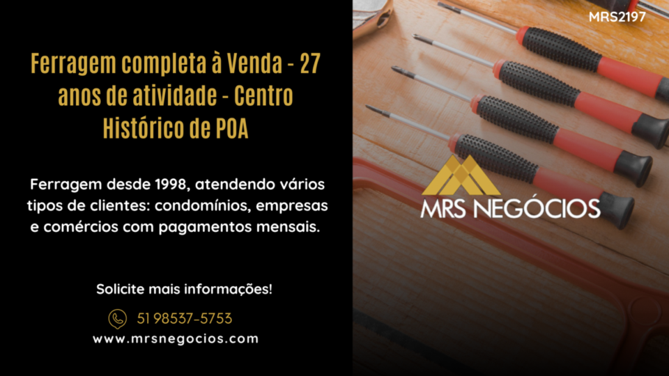 Ferragem completa à Venda – 27 anos de atividade – Centro Histórico de POA