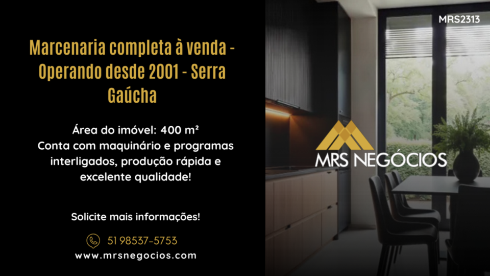 Marcenaria completa à venda – Operando desde 2001 – Serra Gaúcha