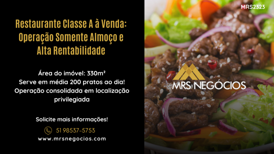 Restaurante Classe A à Venda Operação Somente Almoço e Alta Rentabilidade