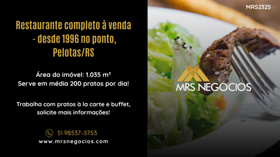 Restaurante completo à venda – desde 1996 no ponto, Pelotas/RS