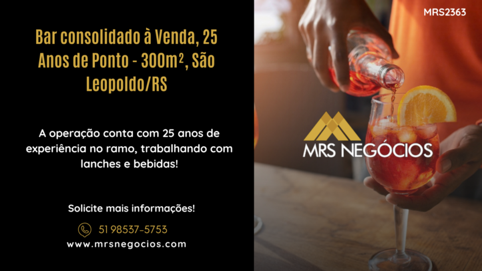 Bar consolidado à Venda, 25 Anos de Ponto – 300m², São Leopoldo/RS