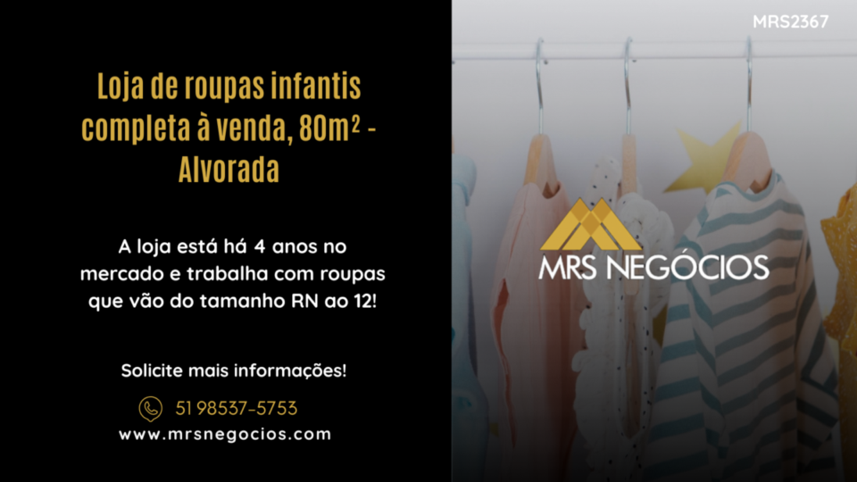 Loja de roupas infantis completa à venda, 80m² – Alvorada