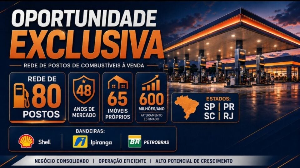 EXCEPCIONAL OPORTUNIDADE REDE DE POSTOS DE COMBUSTÍVEIS À VENDA