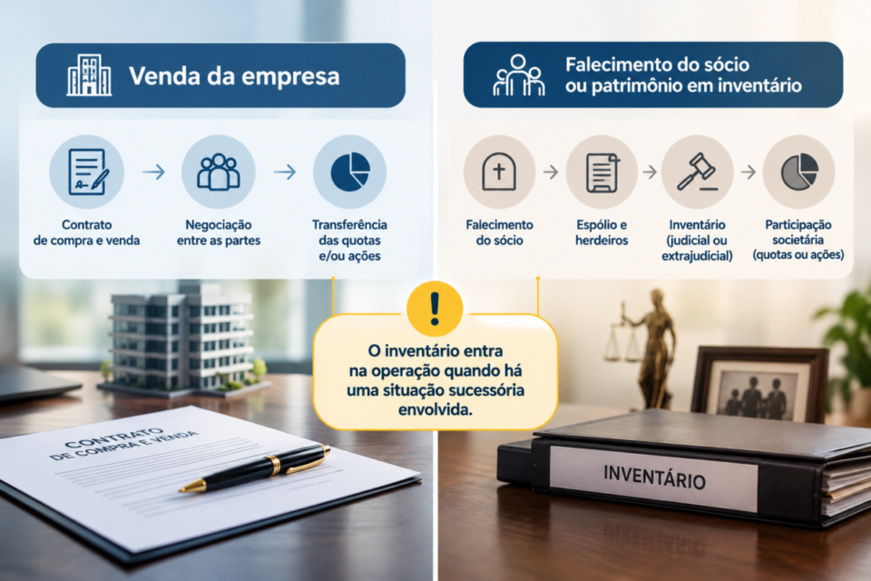 Diferença entre venda de empresa e inventário de participação societária