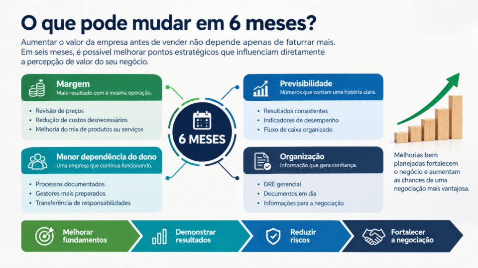 Infográfico sobre como aumentar o valor da empresa antes de vender em seis meses