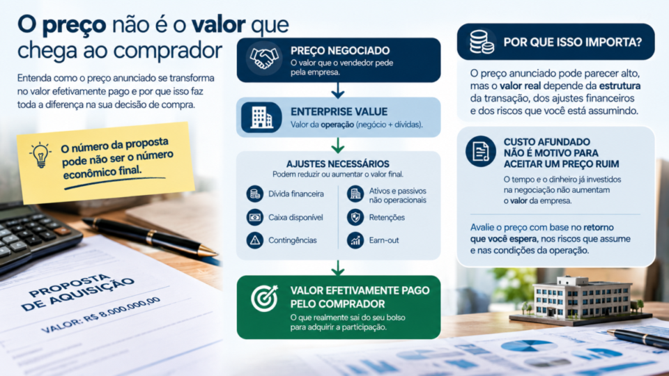 Estou pagando caro demais por essa empresa? Infográfico mostra ajustes entre preço negociado e valor efetivamente pago por uma empresa
estou pagando caro demais por uma empresa